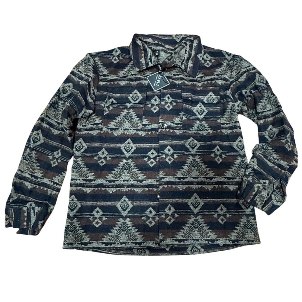 Zaful‎ Aztec Print Shirt Jacket Shacket Western Boho Long Sleeve Small